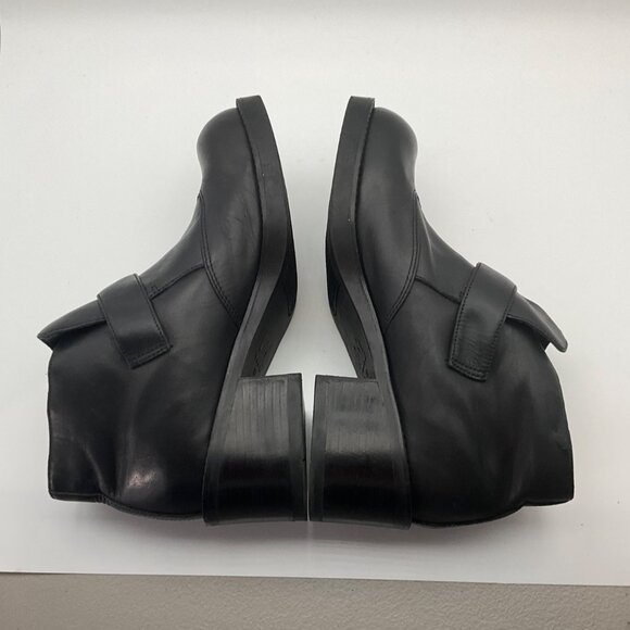 9&Co. Womens 9.5 Black Leather Chunky Ankle Boots Wingtip Buckle Goth Grunge - Picture 8 of 12